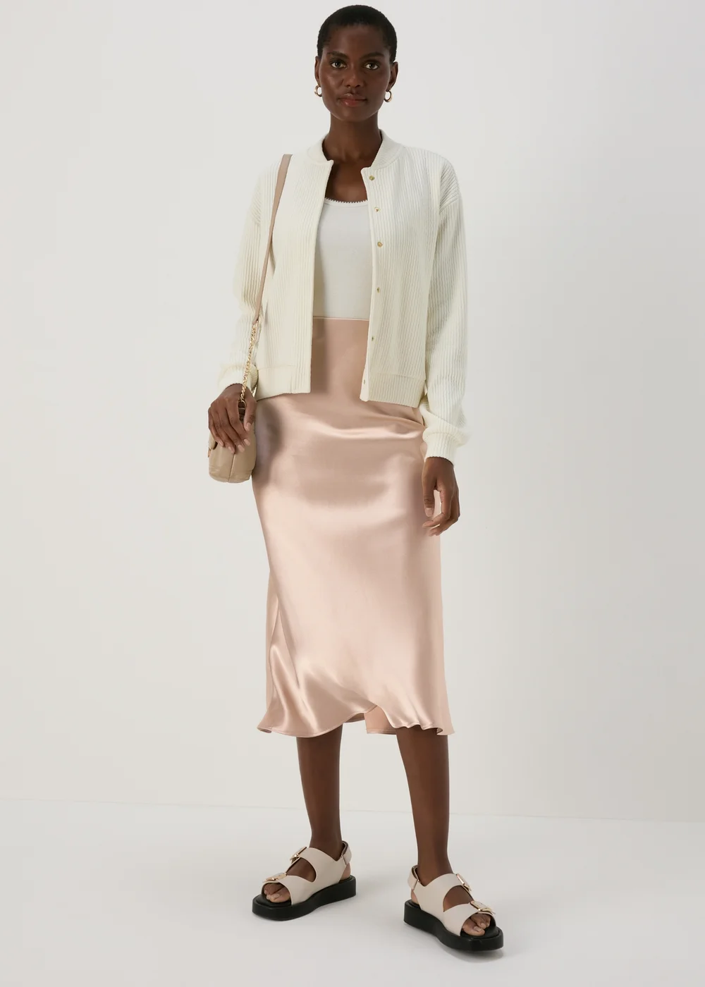 Champagne Satin Midi Skirt - 8 Image 4