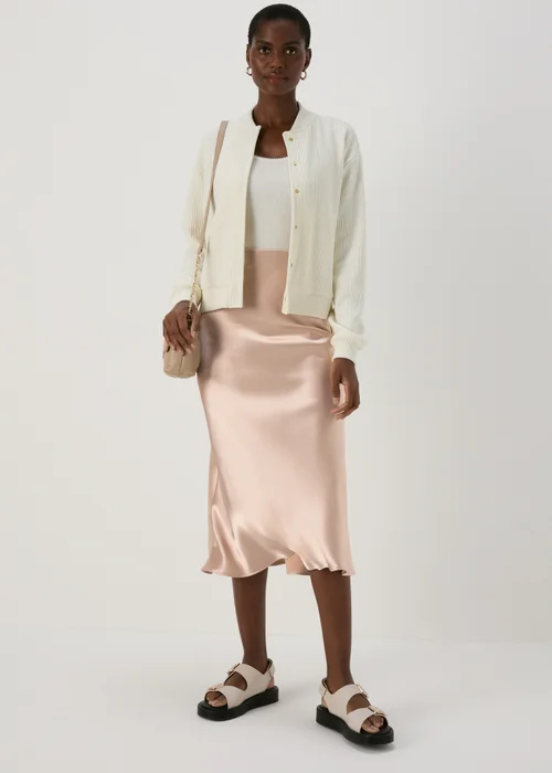 Champagne Satin Midi Skirt - 8 Image 4