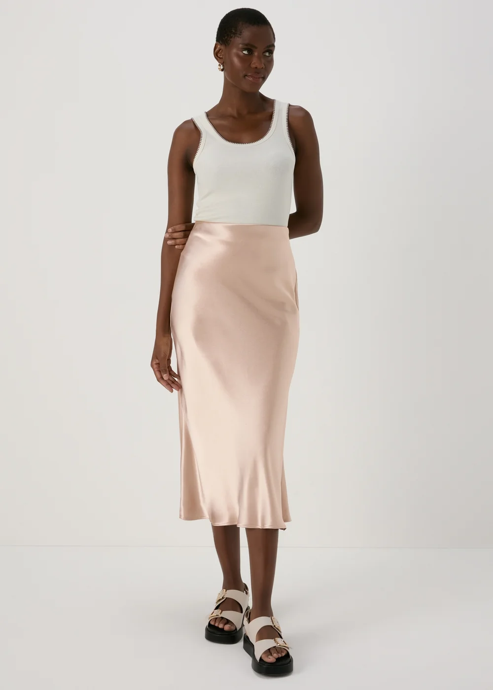 Champagne Satin Midi Skirt - 8 Image 1