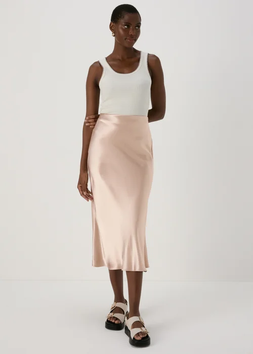 Champagne Satin Midi Skirt - 8 Image 1