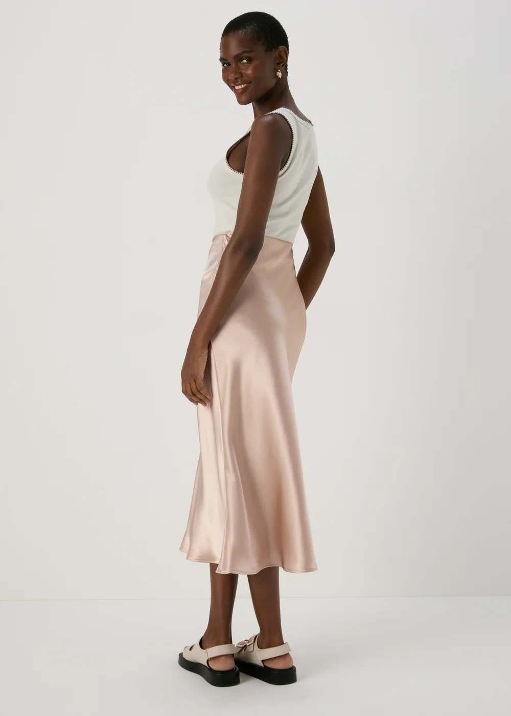 Champagne Satin Midi Skirt - 8 Image 2