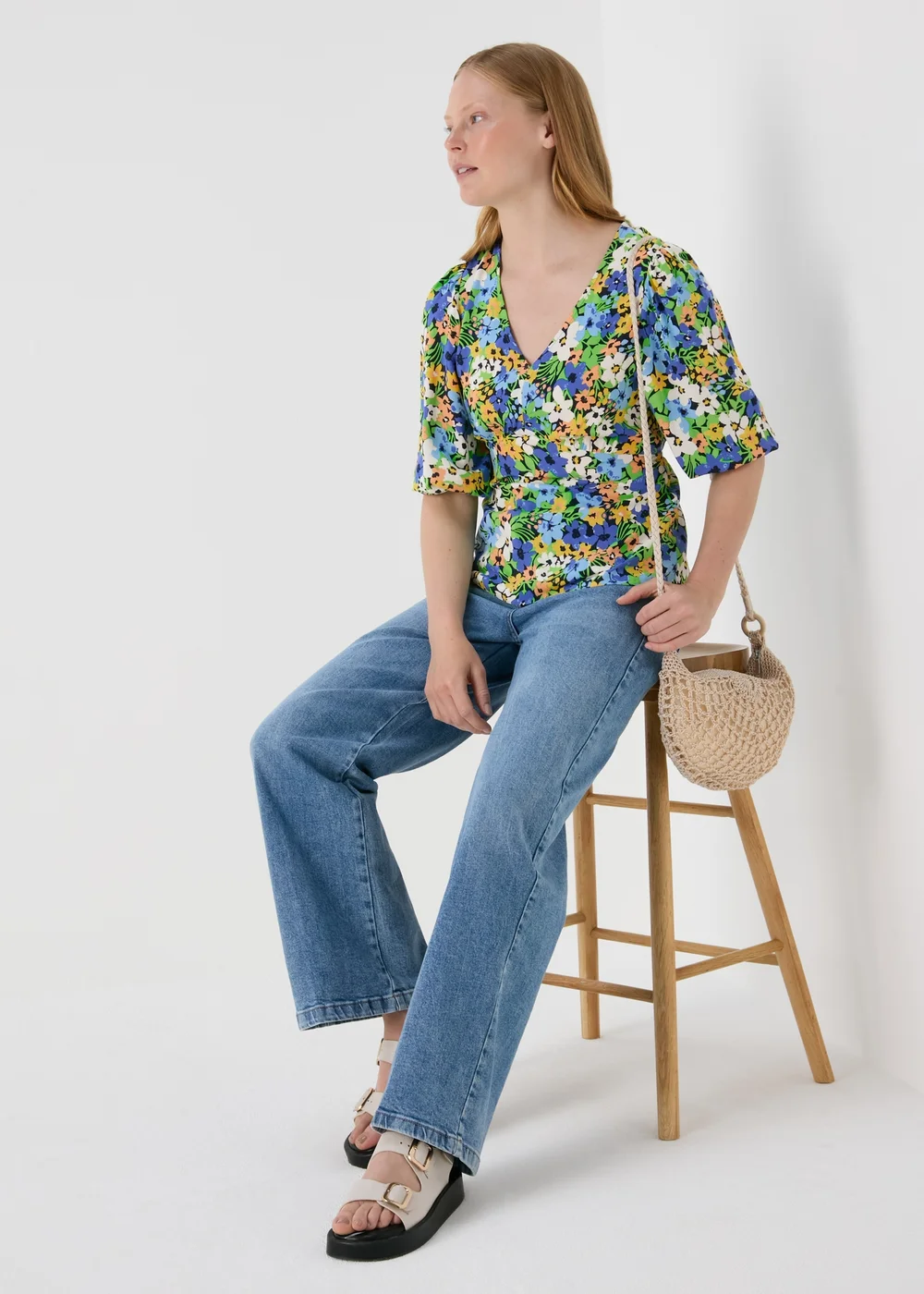 Multicolour Floral V Neck Empire Seam Top - 8 Image 4