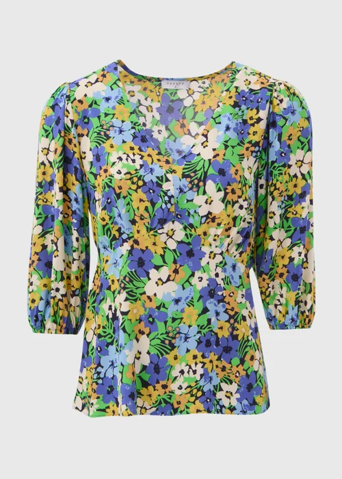 Multicolour Floral V Neck Empire Seam Top - 8 Image 5