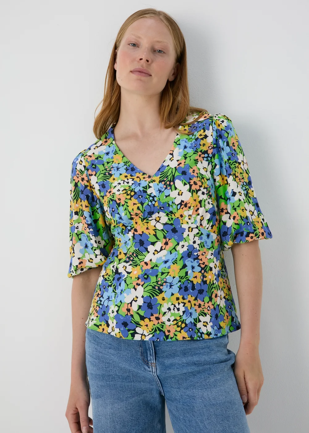 Multicolour Floral V Neck Empire Seam Top - 8 Image 1