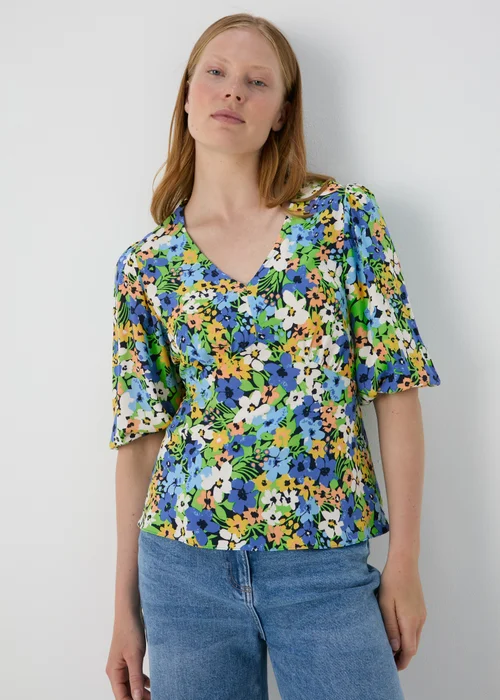 Multicolour Floral V Neck Empire Seam Top - 8 Image 1