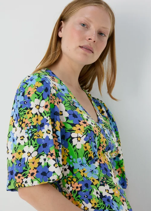 Multicolour Floral V Neck Empire Seam Top - 8 Image 3