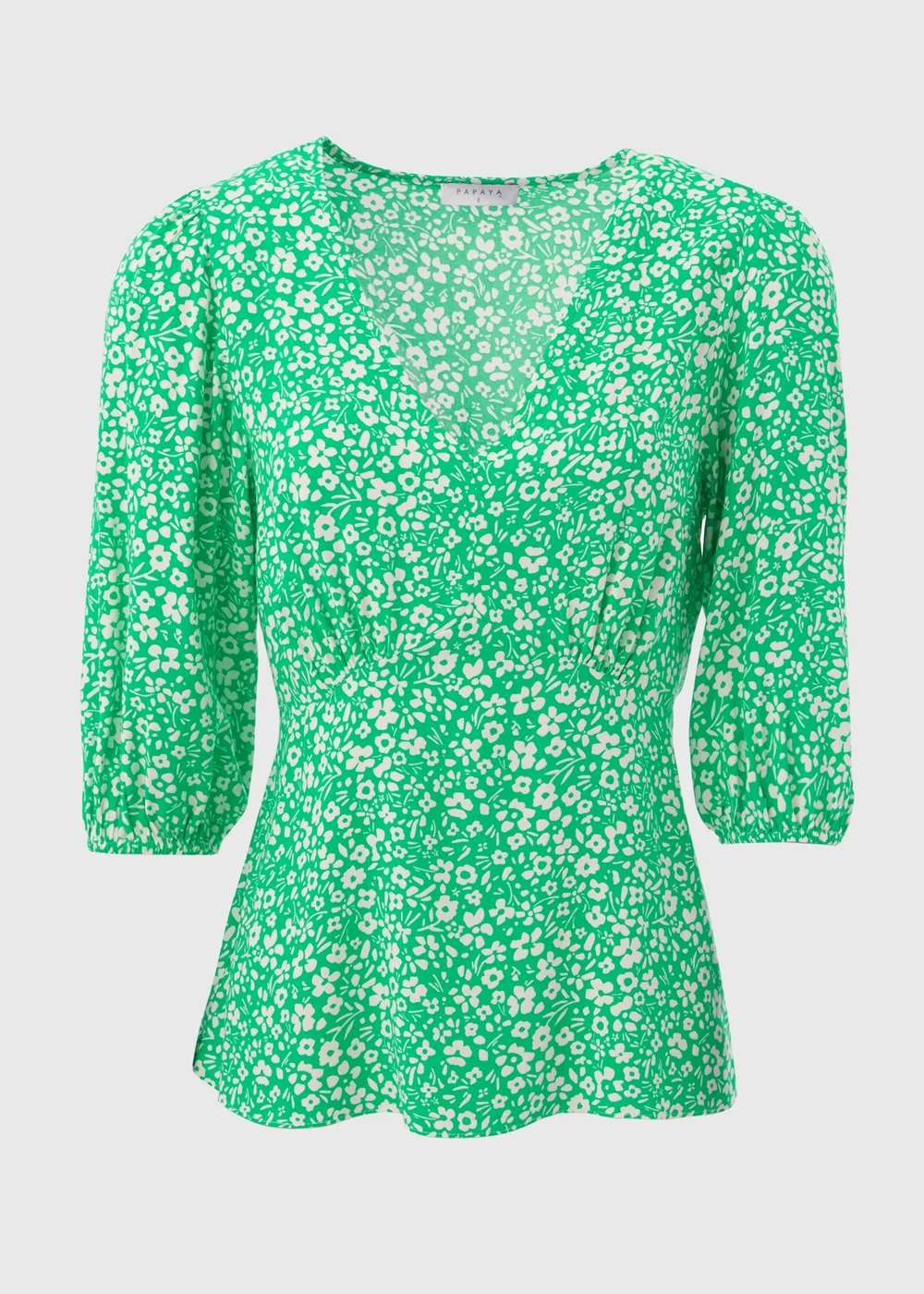 Green Floral V Neck Empire Seam Top - Size 8 Image 5