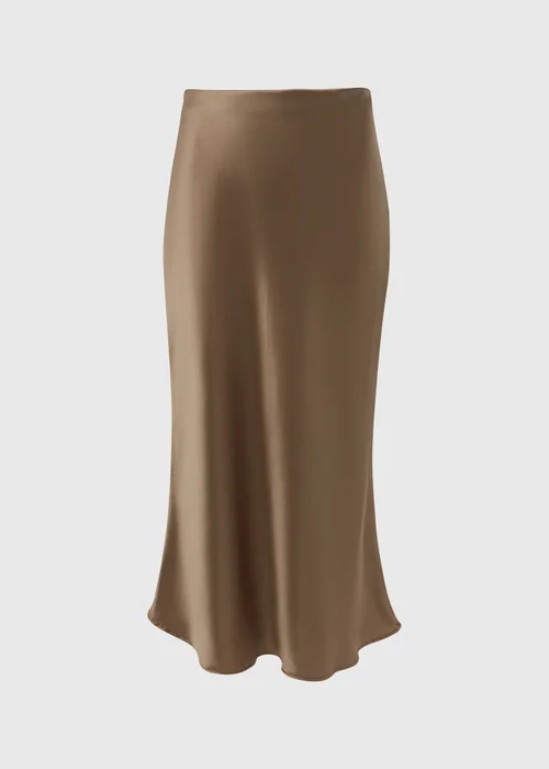 Khaki Satin Midi Slip Skirt - 8 Image 5