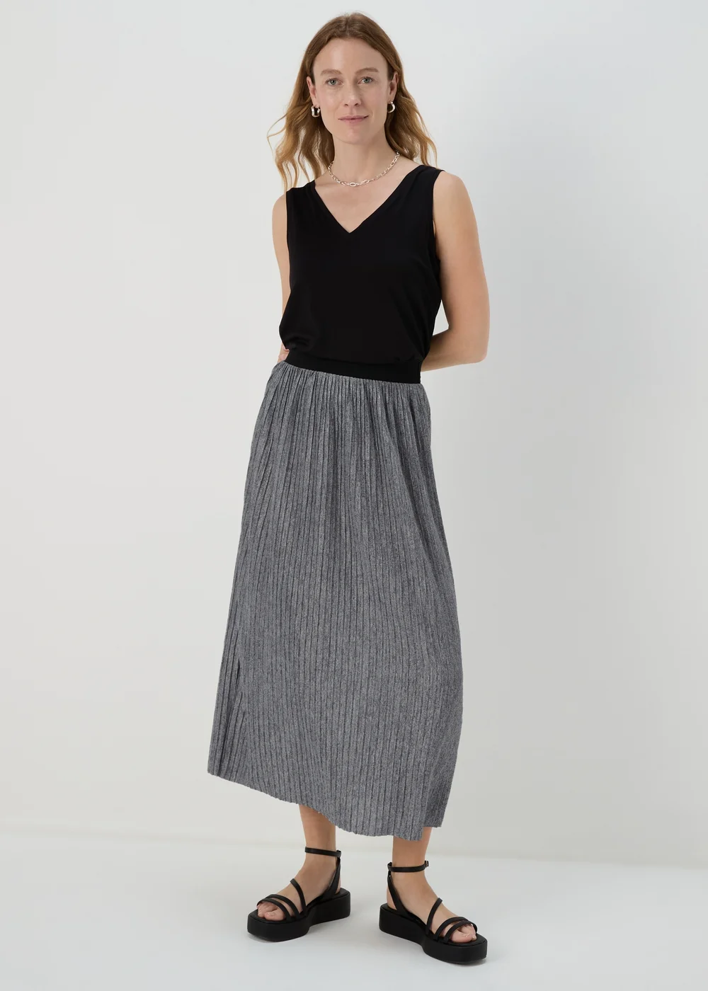 Grey Pleated Midi Jersey Skirt - Size 8 Image 1