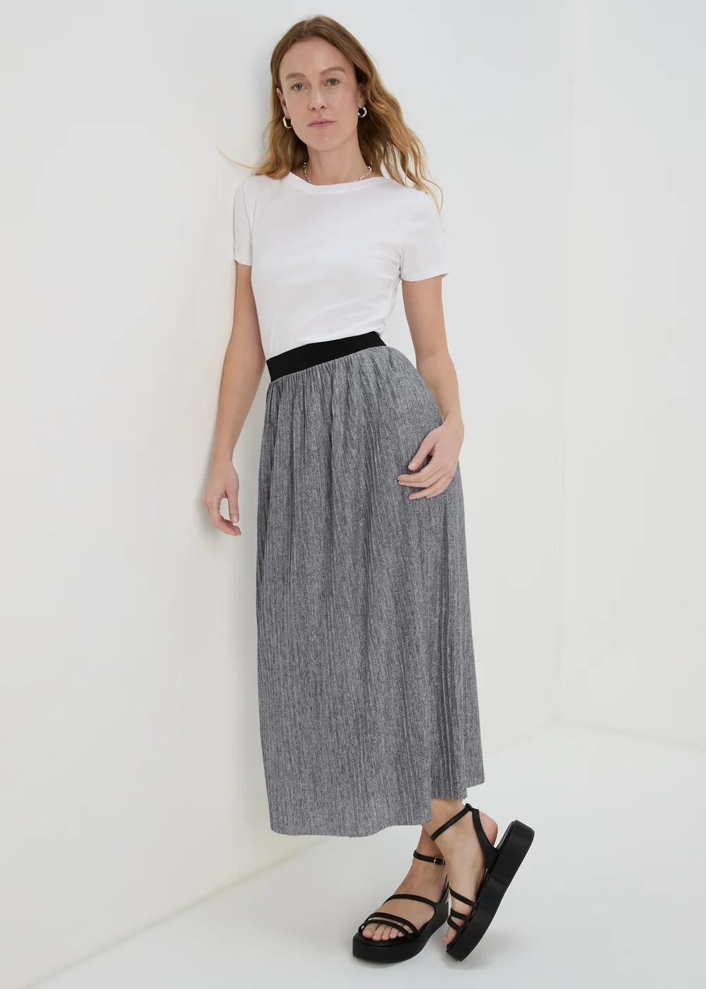 Grey Pleated Midi Jersey Skirt - Size 8 Image 4