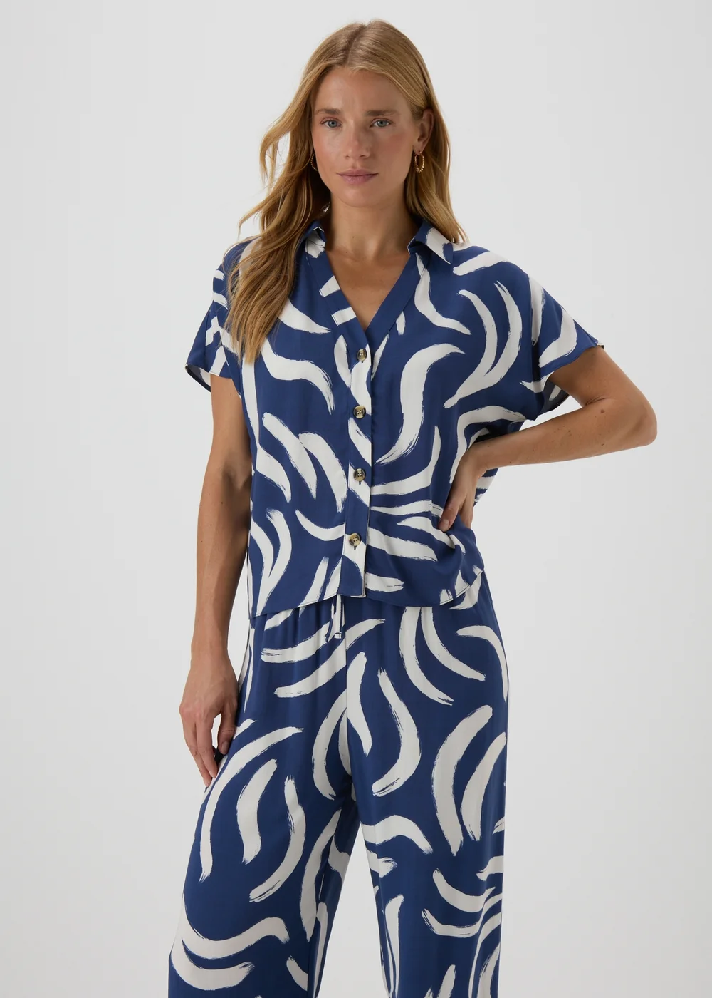 Navy Abstract Print Co Ord Shirt - 8 Image 1