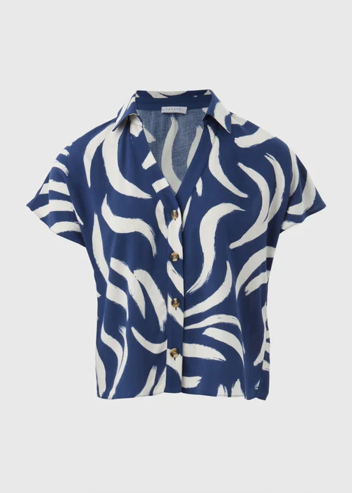 Navy Abstract Print Co Ord Shirt - 8 Image 5