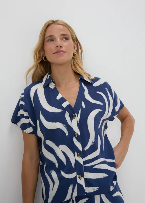 Navy Abstract Print Co Ord Shirt - 8 Image 3