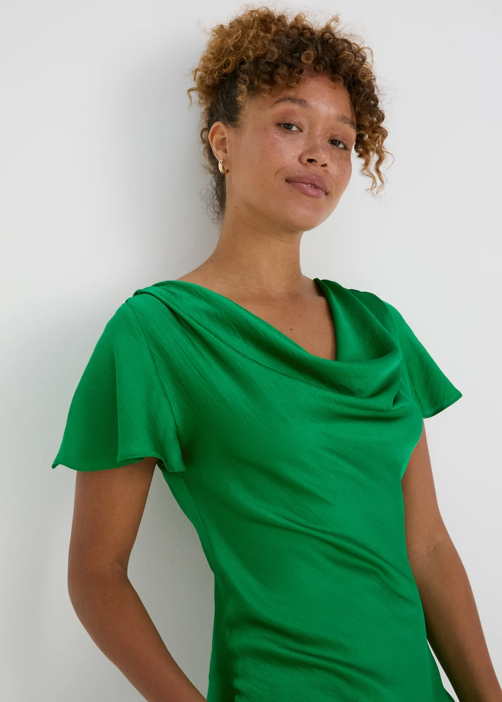 Green Tie Back Satin Dress - 8 Image 3