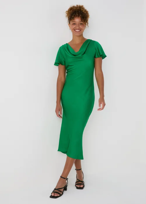 Green Tie Back Satin Dress - 8 Image 1