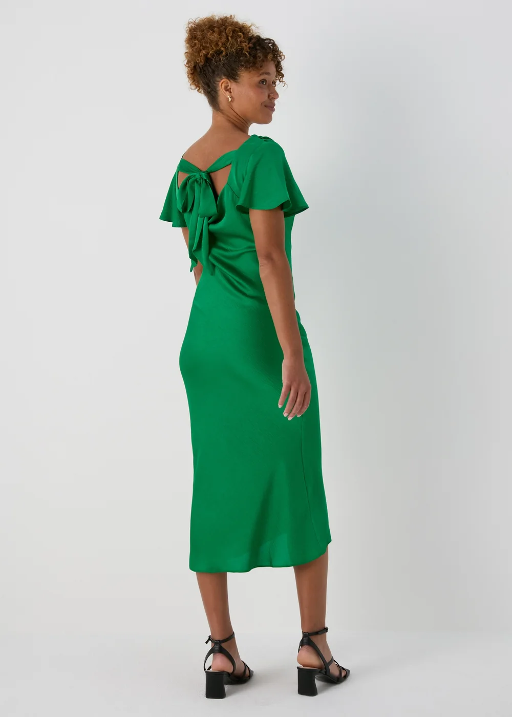 Green Tie Back Satin Dress - 8 Image 2