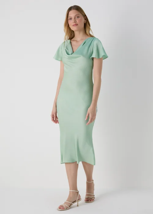 Sage Tie Back Satin Dress - 8 Image 4