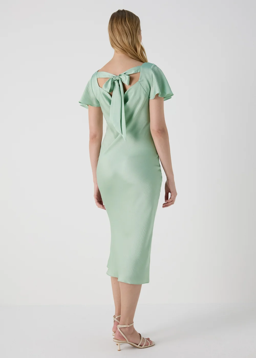 Sage Tie Back Satin Dress - 8 Image 2