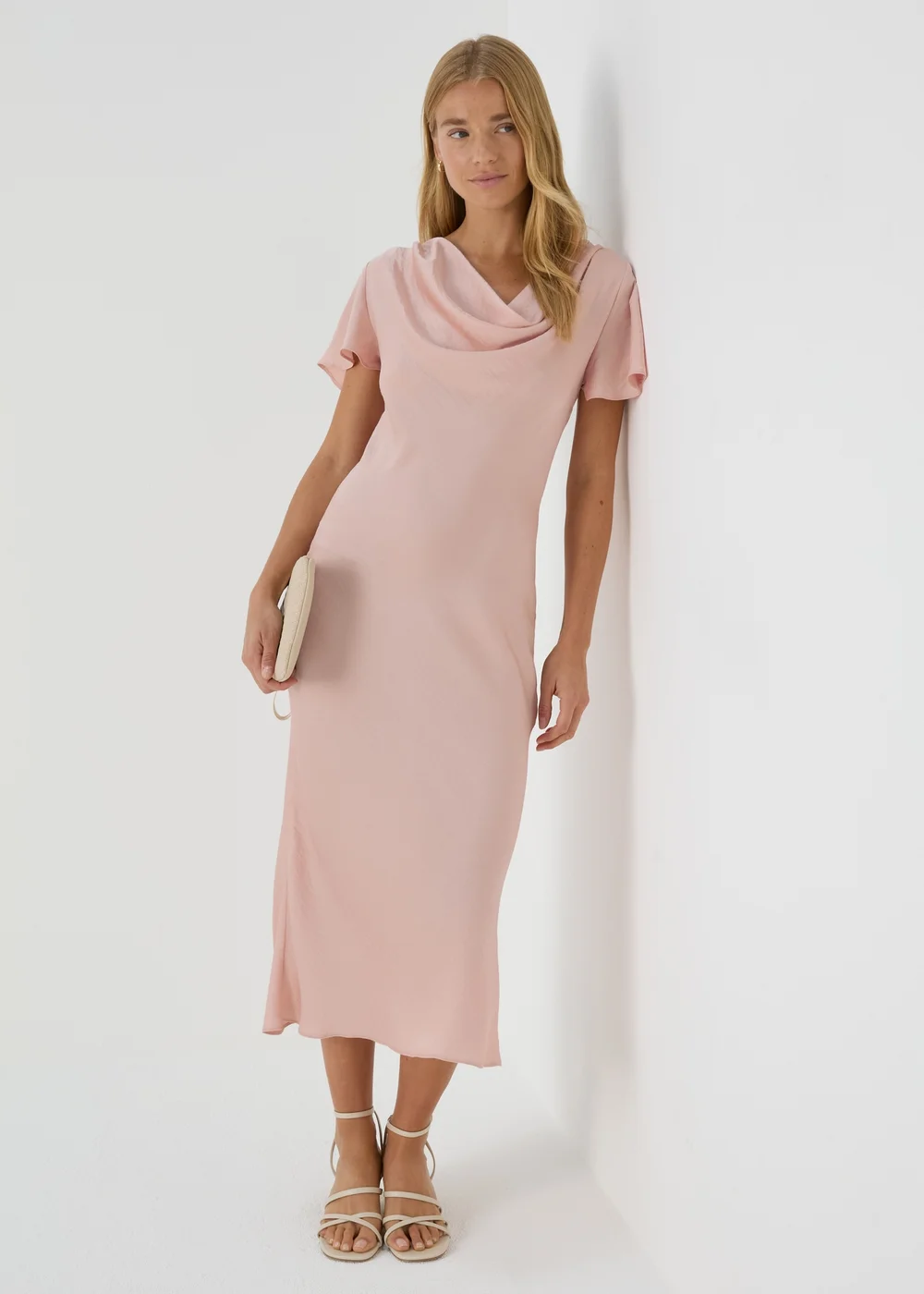 Blush Pink Tie Back Satin Dress - Size 8 Image 1
