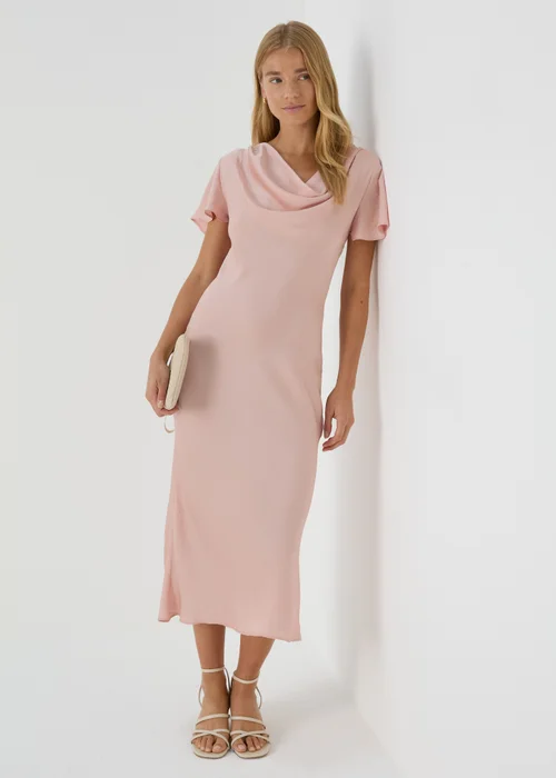 Blush Pink Tie Back Satin Dress - Size 8 Image 1