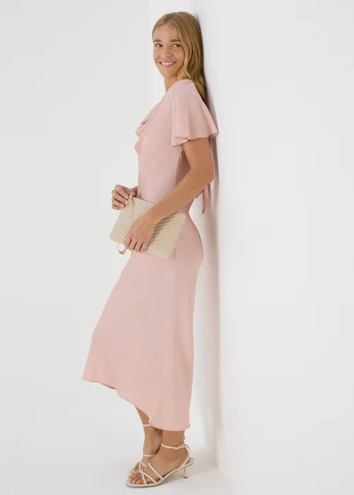 Blush Pink Tie Back Satin Dress - Size 8 Image 4