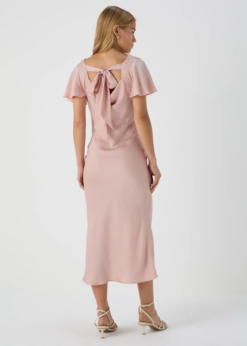 Blush Pink Tie Back Satin Dress - Size 8 Image 2