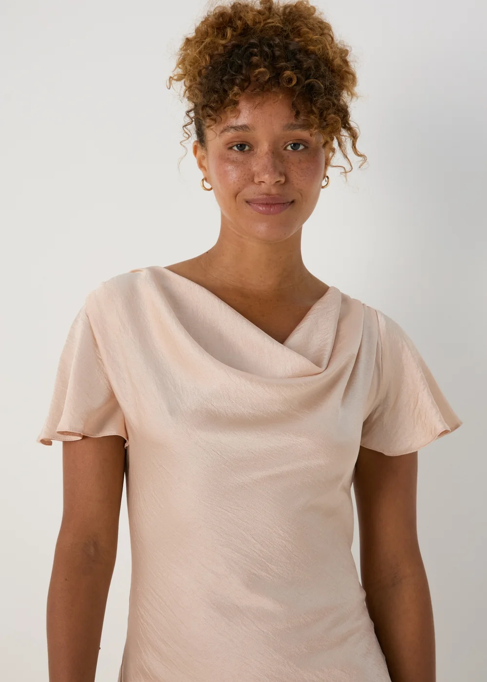 Champagne Tie Back Satin Dress - 8 Image 3