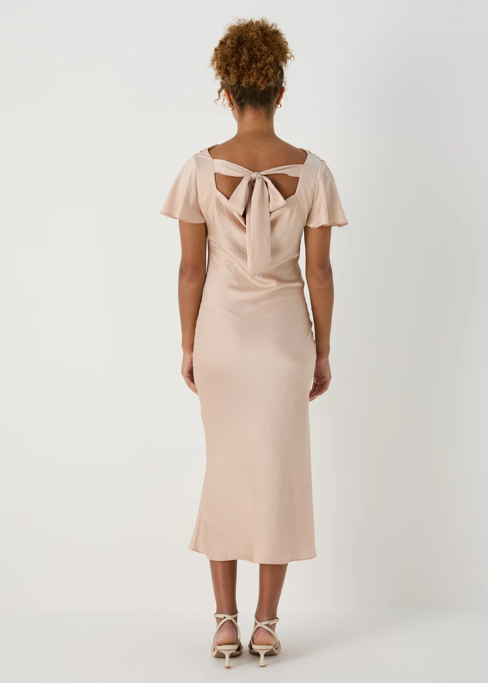 Champagne Tie Back Satin Dress - 8 Image 2