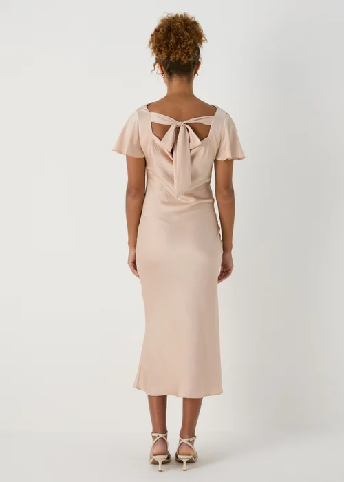 Champagne Tie Back Satin Dress - 8 Image 2
