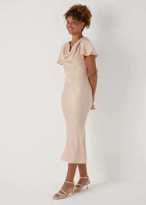 Champagne Tie Back Satin Dress - 8 Image 4