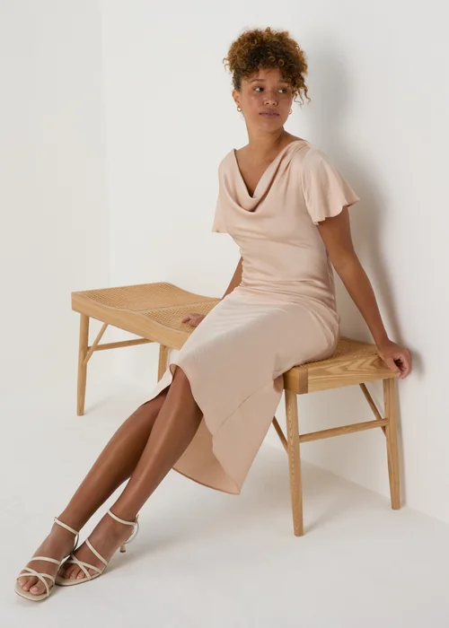 Champagne Tie Back Satin Dress - 8 Image 1