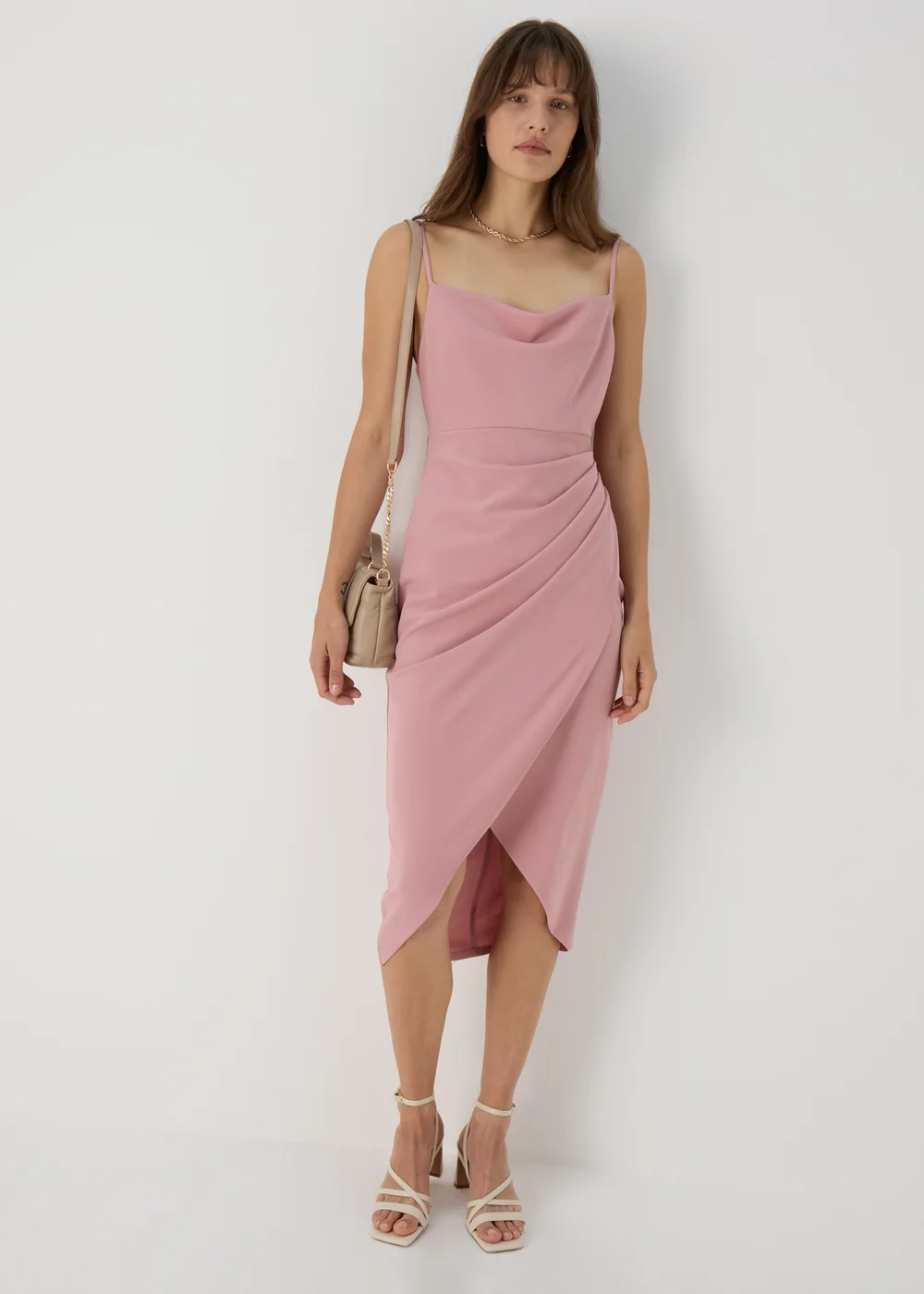 Blush Pink Strappy Ruched Wrap Dress - 8 Image 3