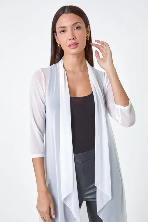 Roman Ivory Mesh Longline Kimono - 14 Image 4