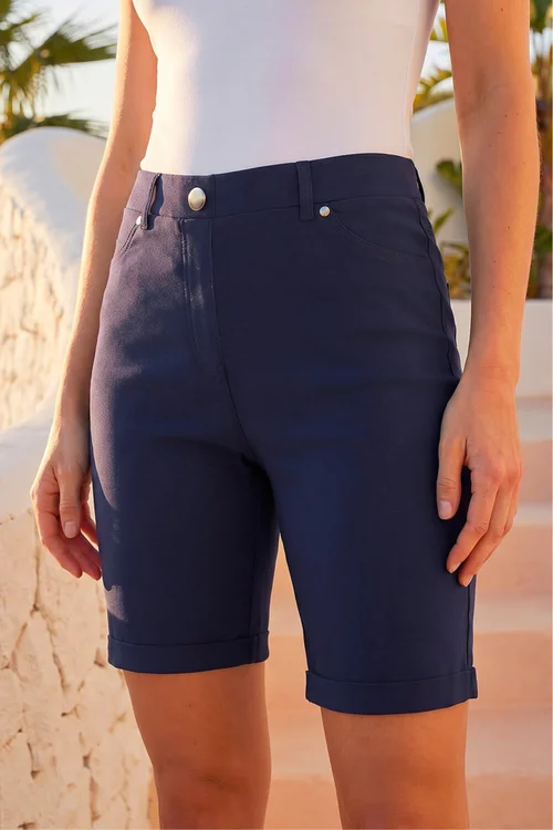 Roman Navy Elastic Waist Turn Up Stretch Shorts - 20 Image 2