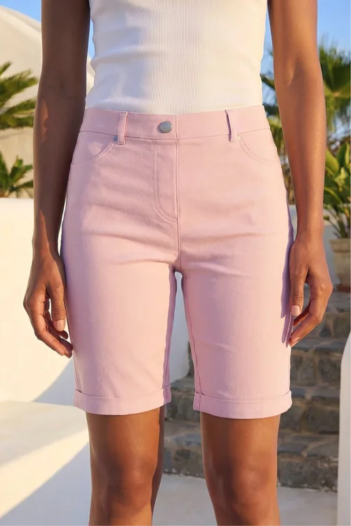 Roman Pink Elastic Waist Turn Up Stretch Shorts - 16 Image 2