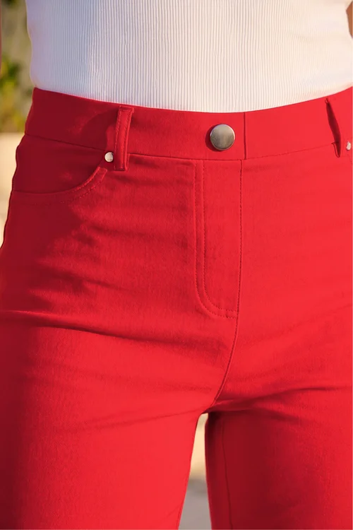Roman Red Elastic Waist Turn Up Stretch Shorts - 10 Image 4