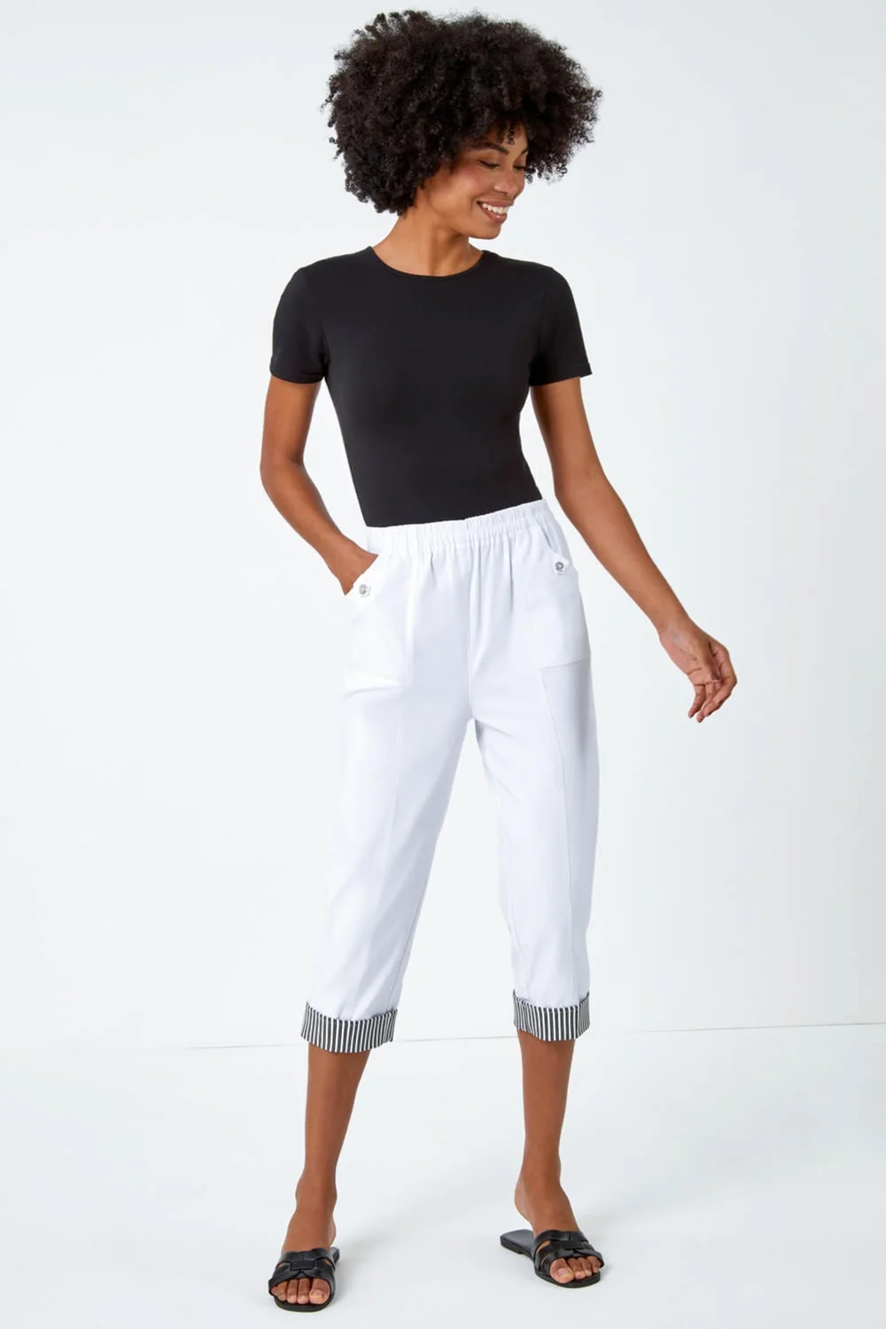 Roman White Contrast Detail Cropped Stretch Trousers - 6 Image 4