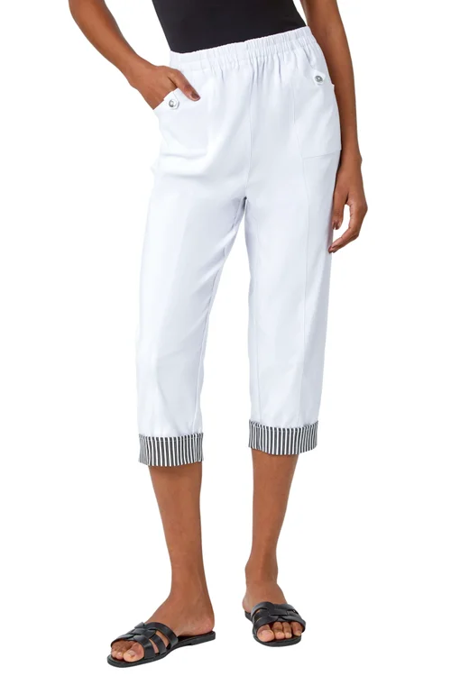 Roman White Contrast Detail Cropped Stretch Trousers - 6 Image 1