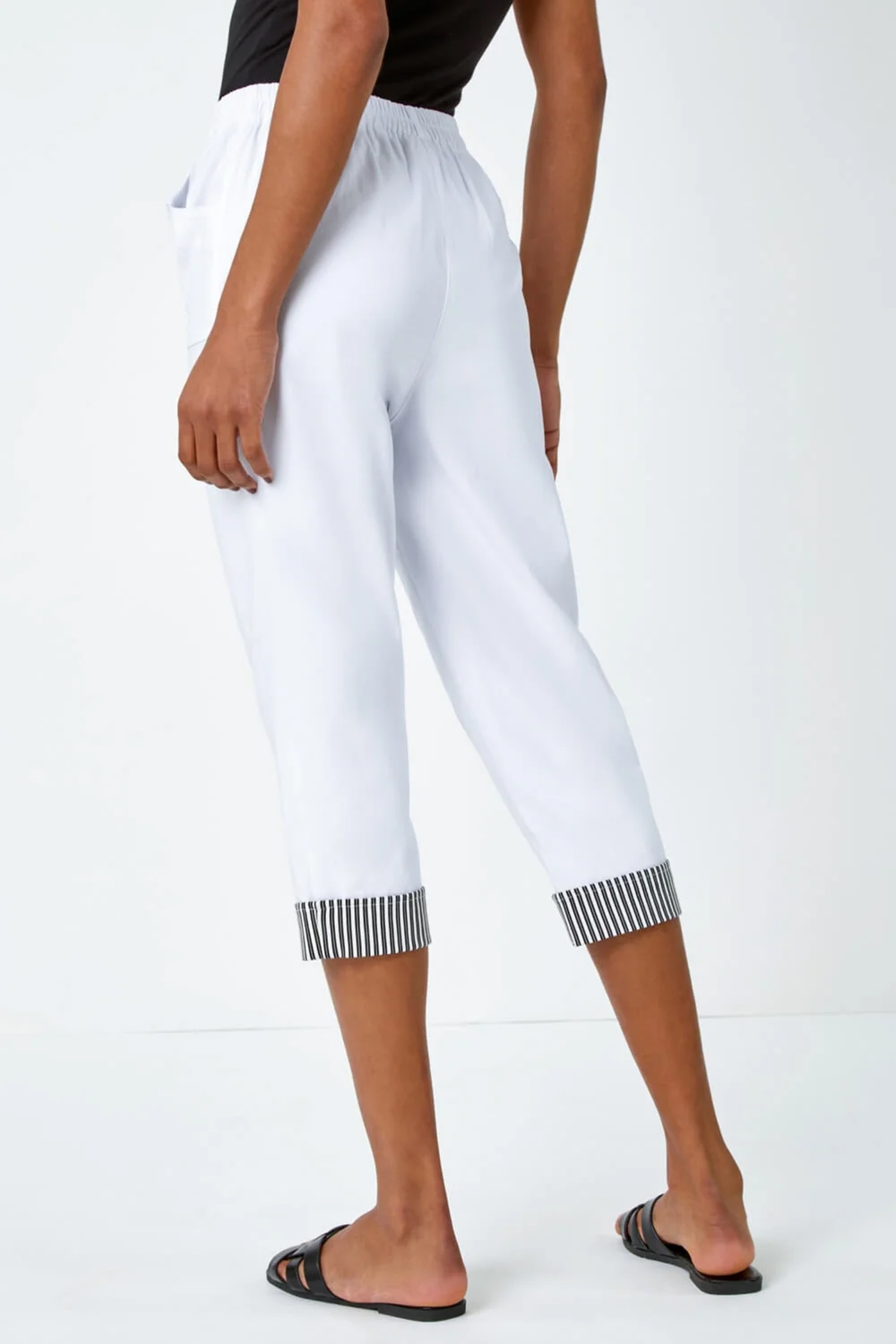 Roman White Contrast Detail Cropped Stretch Trousers - 6 Image 3