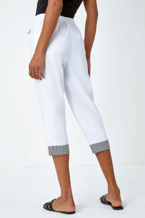 Roman White Contrast Detail Cropped Stretch Trousers - 6 Image 3