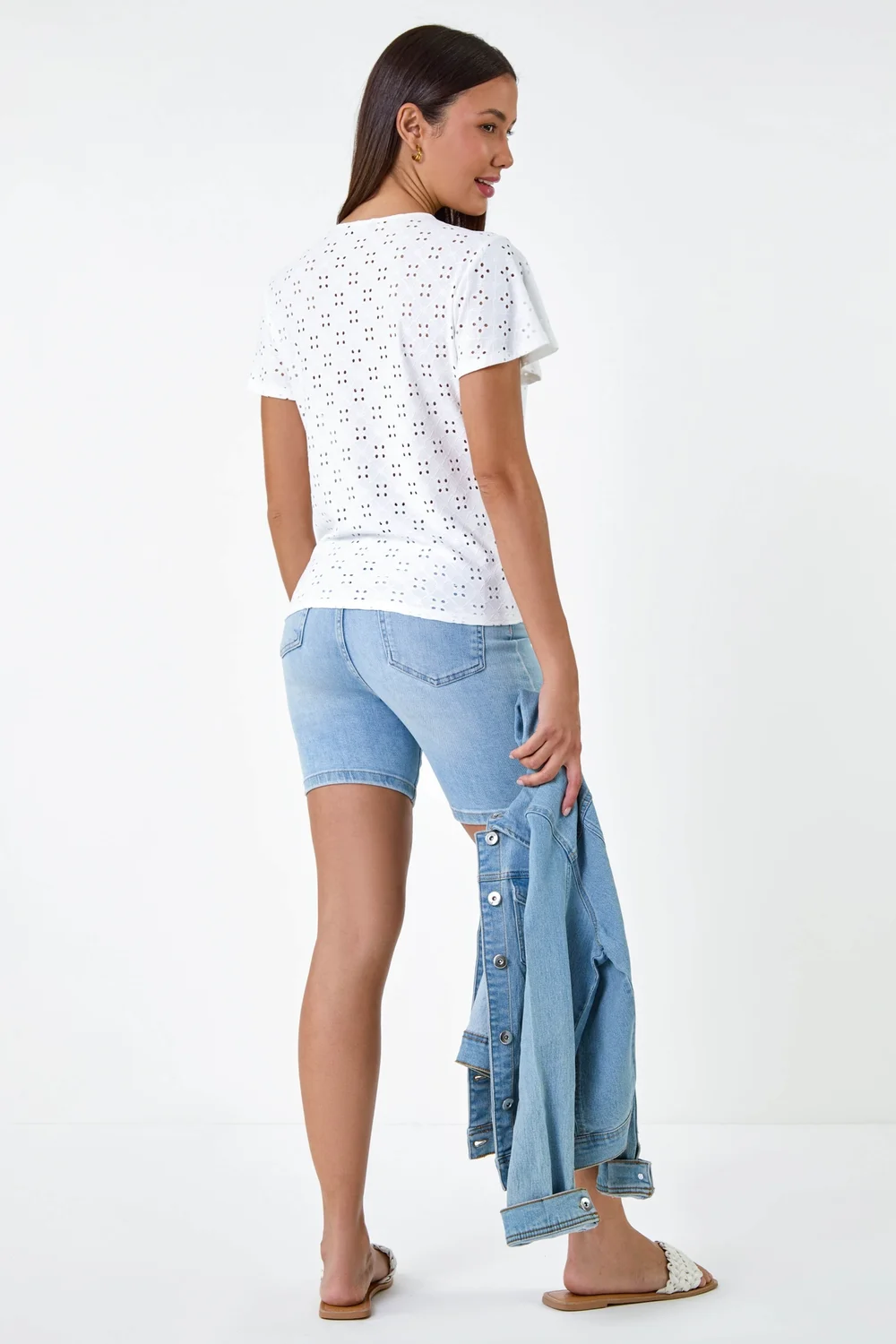 Roman Ivory V-Neck Broderie Stretch Jersey Tie Front Top - 20 Image 3