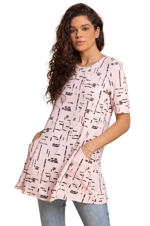 Roman Light Pink Abstract Pocket Stretch Swing Tunic Top - Size 10 Image 1
