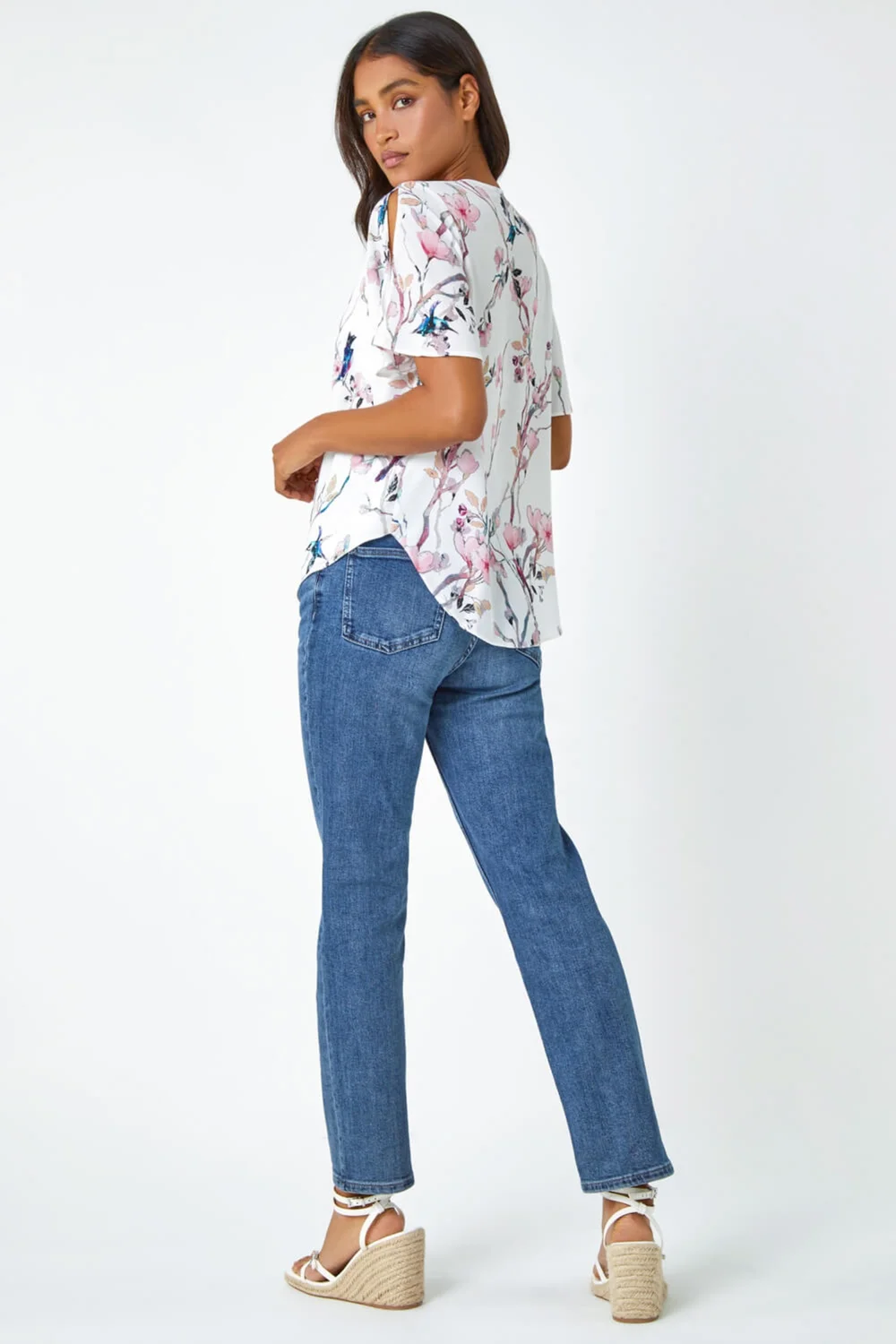 Roman Ivory Floral Angel Sleeve V-Neck Top - 10 Image 3