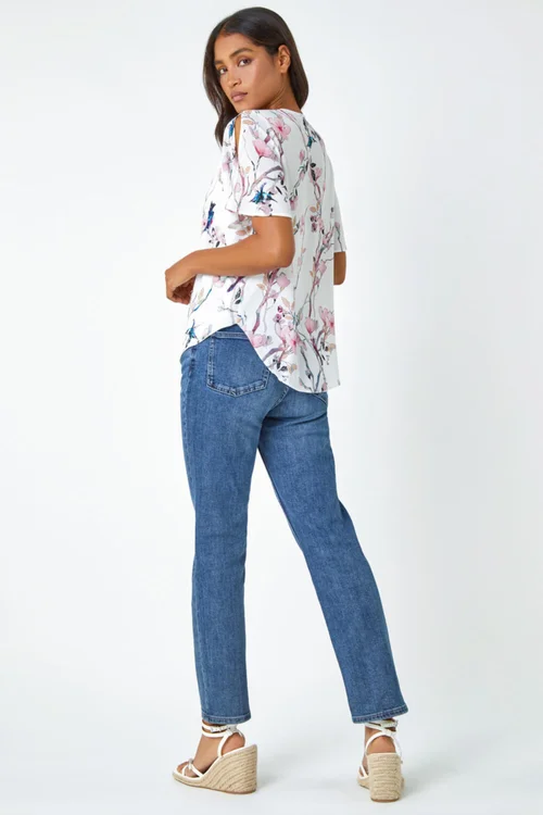 Roman Ivory Floral Angel Sleeve V-Neck Top - 10 Image 3