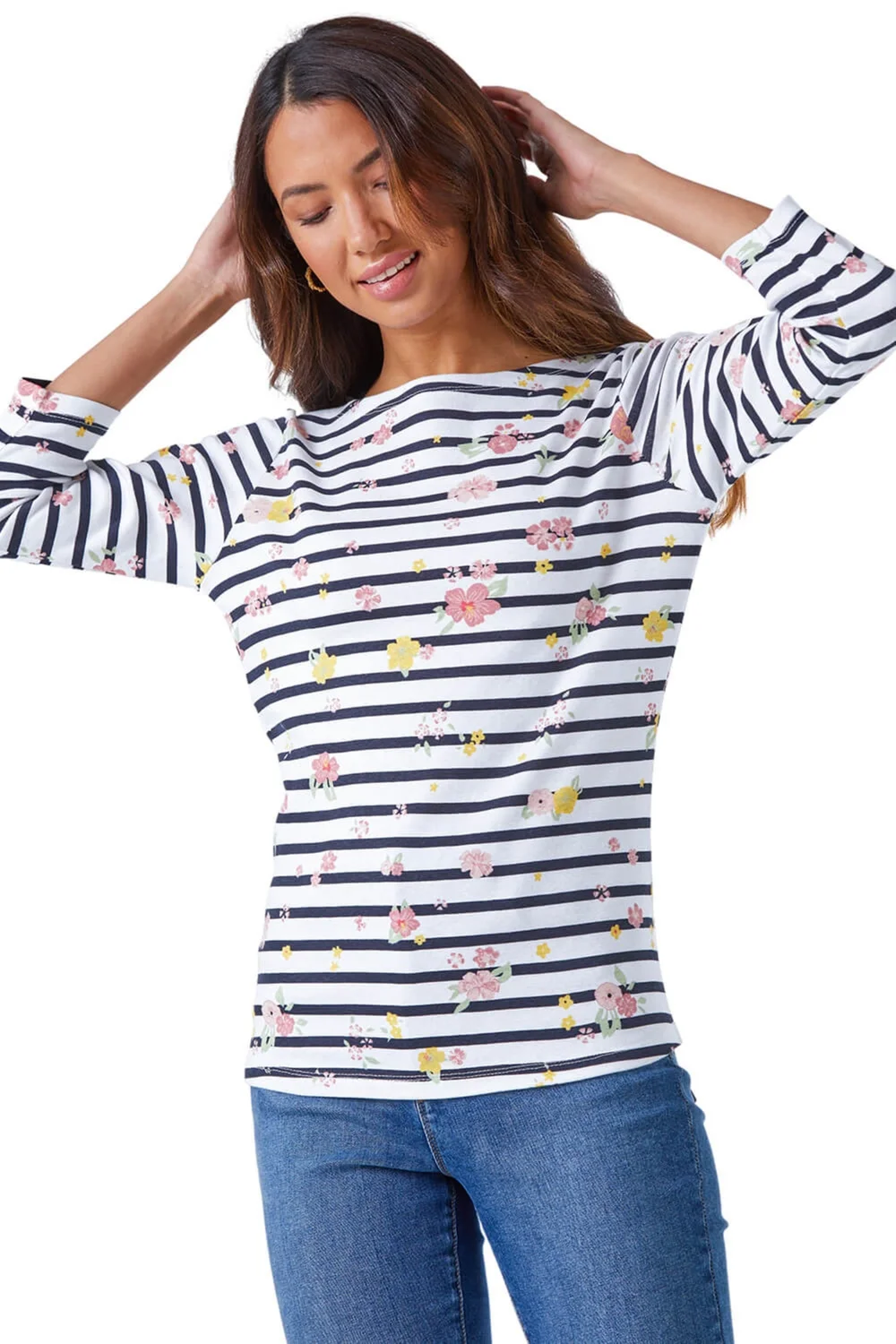 Roman Ivory Floral Print Stripe Top - 6 Image 1