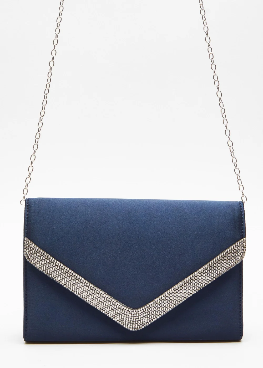 Quiz Navy Diamante Trim Clutch Bag - One Size Image 3