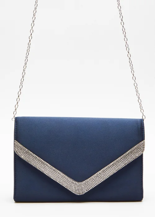 Quiz Navy Diamante Trim Clutch Bag - One Size Image 3
