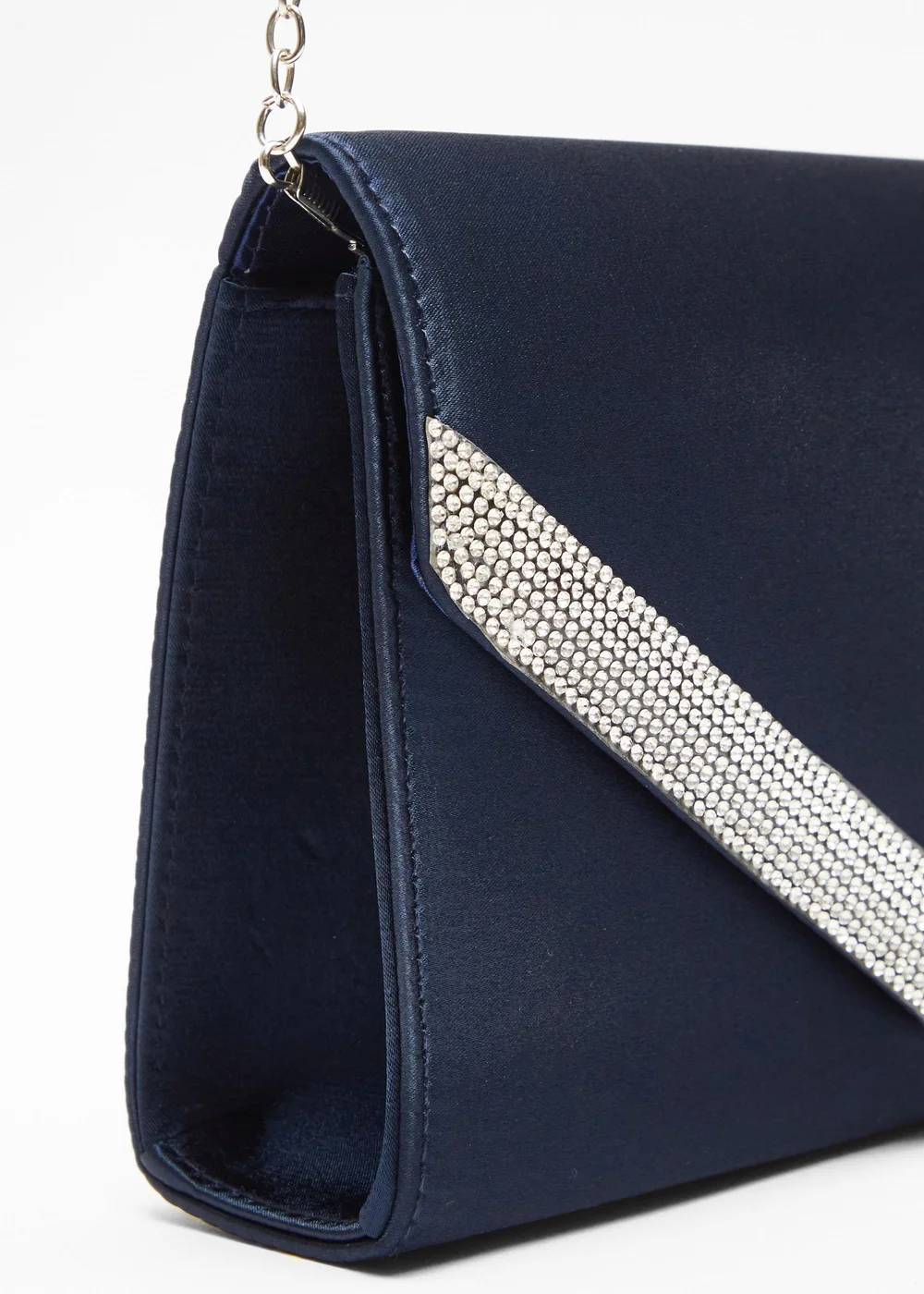 Quiz Navy Diamante Trim Clutch Bag - One Size Image 5