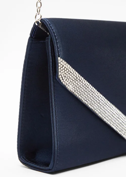 Quiz Navy Diamante Trim Clutch Bag - One Size Image 5