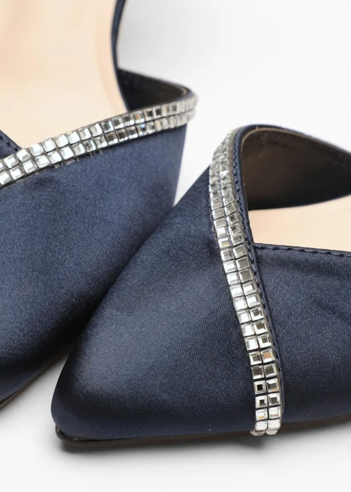 Quiz Navy Satin Diamante Trim Court Heels - 3 Image 2